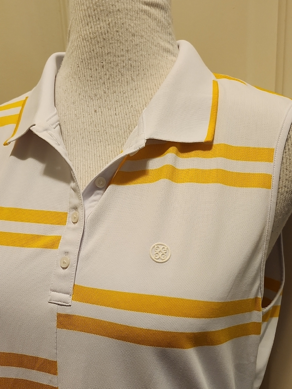 G/FORE Women's Sleeveless Polo Large White and Yellow Stripe Golf - Picture 2 of 8